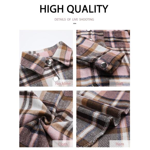 StunShow Women Plaid Shirt Button Down Flannel Shacket - Picture 4 of 4